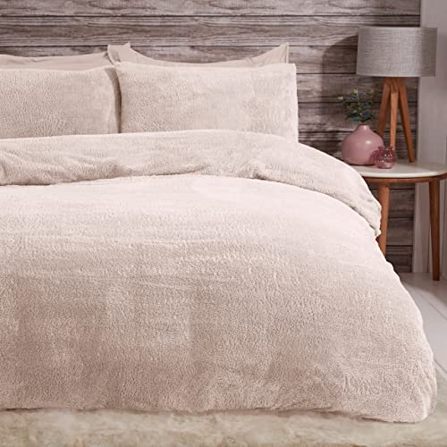 Sleepdown Teddy Parure de lit en Polaire avec Housse de Couette et taies d'oreiller, très Douce et Double, Couleur Ivoire Naturelle