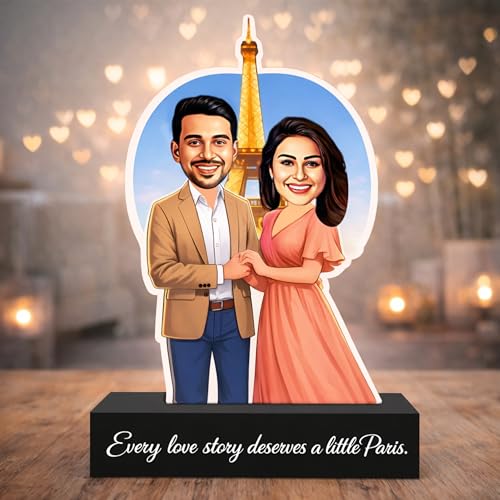 Image of ZOCI VOCI Personalized Couple Gift from Photo, Custom Name Acrylic Couple Caricature, Romantic Gift for Couples (Paris Love, Without Light)
