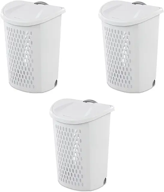 Sterilite Laundry Basket with 2 Hooks - White, Space-Saving Design
