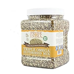 Pride Of India – Triple Omega Superseed Mix – Protein, Fiber, Calcium, Iron, Omega-3, Omega-6, & Thiamin Rich Superfood w/Chia Flax & Sesame Seeds, 1.25 Pound (20oz) Jar