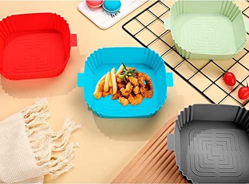 Image of Silicone Air Fryer Liners Reusable Liners Food Safe Air Fryers Oven Accessories Parchment Liner Paper,Silicone Baking Tray Pots Basket Heat Resistant Baking Tray Pots (Square, 4)