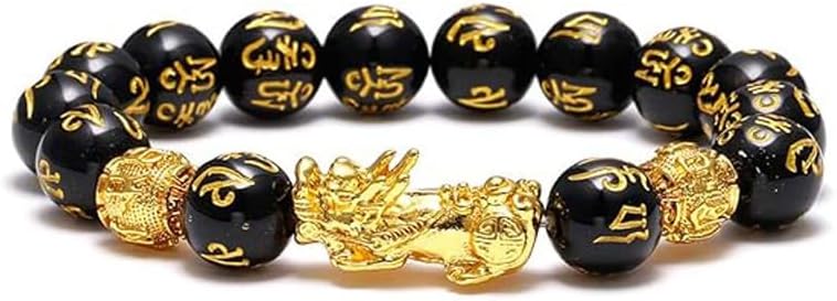 Feng Shui Fortune Bracelet Auspicious Obsidian Elastic Buddha Beads Bracelet for Women Men Jewelry