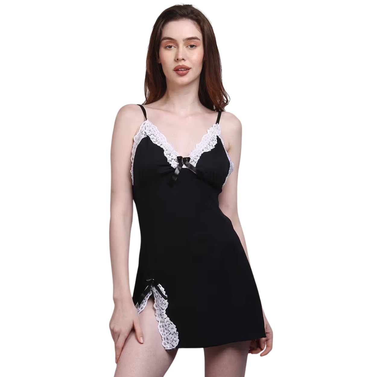 Women's Satin Lace Chemise Nightdress | Adjustable Spaghetti Straps | Soft Silk Feel | Lace Trim Side Slit | V-Neck Design | Honeymoon Sleepwear & Elegant Loungewear-picture-43