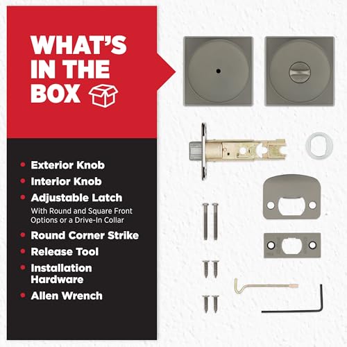 Image of Kwikset Pismo Interior Square Privacy Door Knob with Lock, Door Handle for Bathroom and Bedroom, Gunmetal Keyless Turn Lock Doorknob