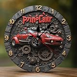 TZTTZT Horloge murale rétro avec impression Car C rouge pour décoration de salon, horloge murale à piles, silencieuse, sans tic tac, 25,4 cm, impression 2D, horloge murale décorative moderne pour
