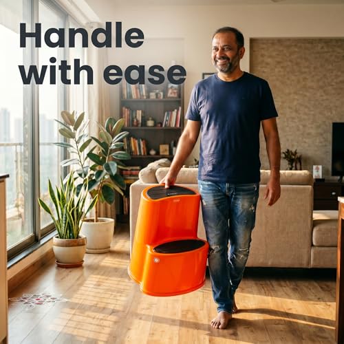 Image of Multipurpose Step Stool with Anti-Skid Surface for Home, Kitchen & Office | Premium Plastic Ladder Stool | 220 kg Hight Weight Load Capacity | 60 x 47 x 51.5 cm  (Mango Orange)