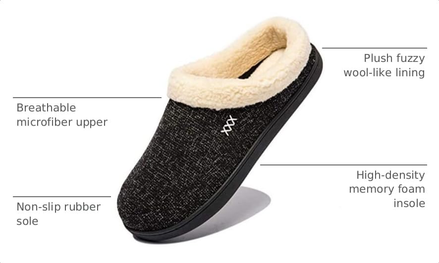 Image of NewDenBer Men's Warm Memory Foam Suede Plush Fleece Lined Slip on Indoor Outdoor Clog House Slippers