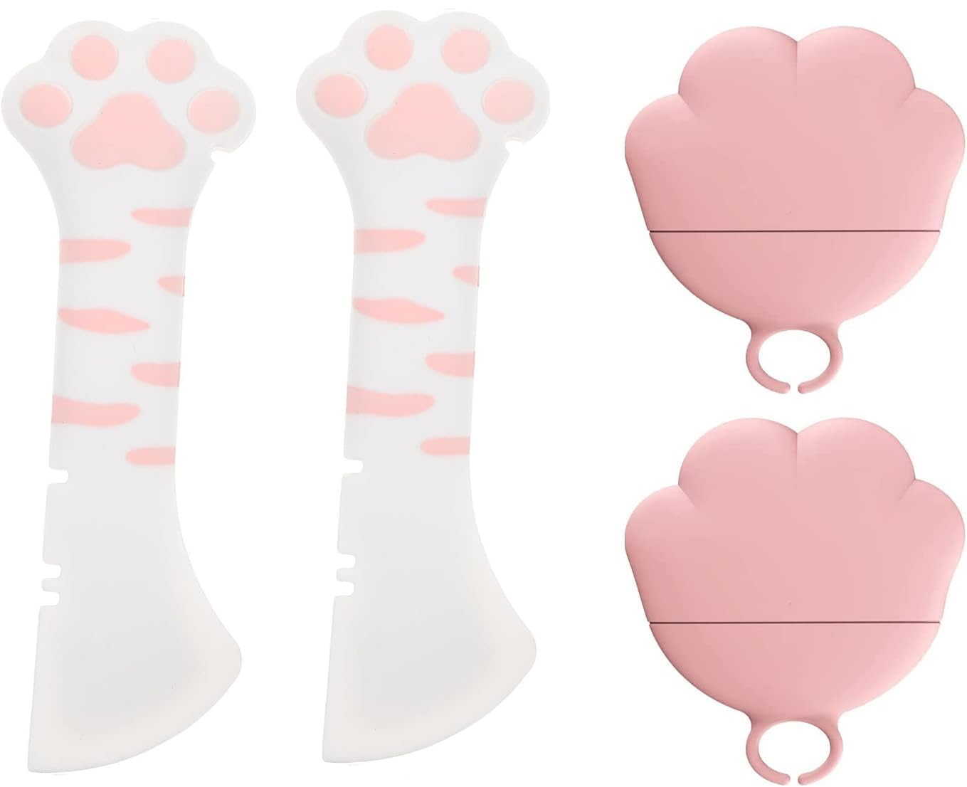 Ygapuzi 4Pcs Pet Food Can Supplies Set Universal Silicone Can Covers Cat Can Lids 2 in 1 Spatula Pet Can Opener Dog Claw Spoons for Pets Dogs Cats Feeding Wash Machine Apply (Blue Cat Pink)