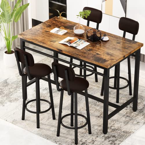 image for Lamerge Bar Table and Chairs Set Industrial Wood Kitchen Dining Table 