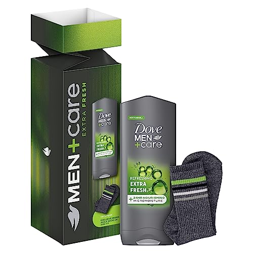 DOVE MEN + CARE Extra Fresh Body Wash & Socks Gift Set 3-in-1 hair, face & body wash and socks in a stylish box perfect gifts for him 1 piece