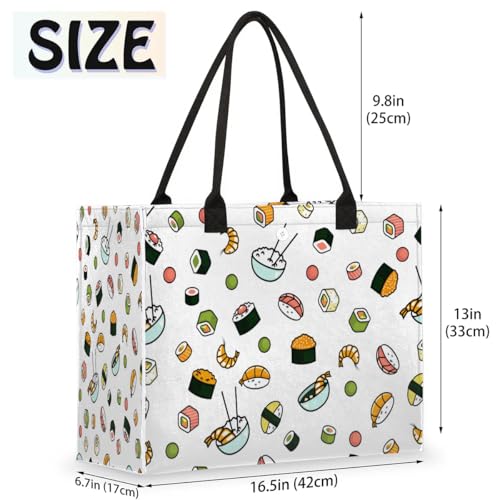 Tote Bag for Women Japanese Food Sushi Large Beach Bag Reusable Grocery Bags Tote Bag for Work Shopping Travel Beach2