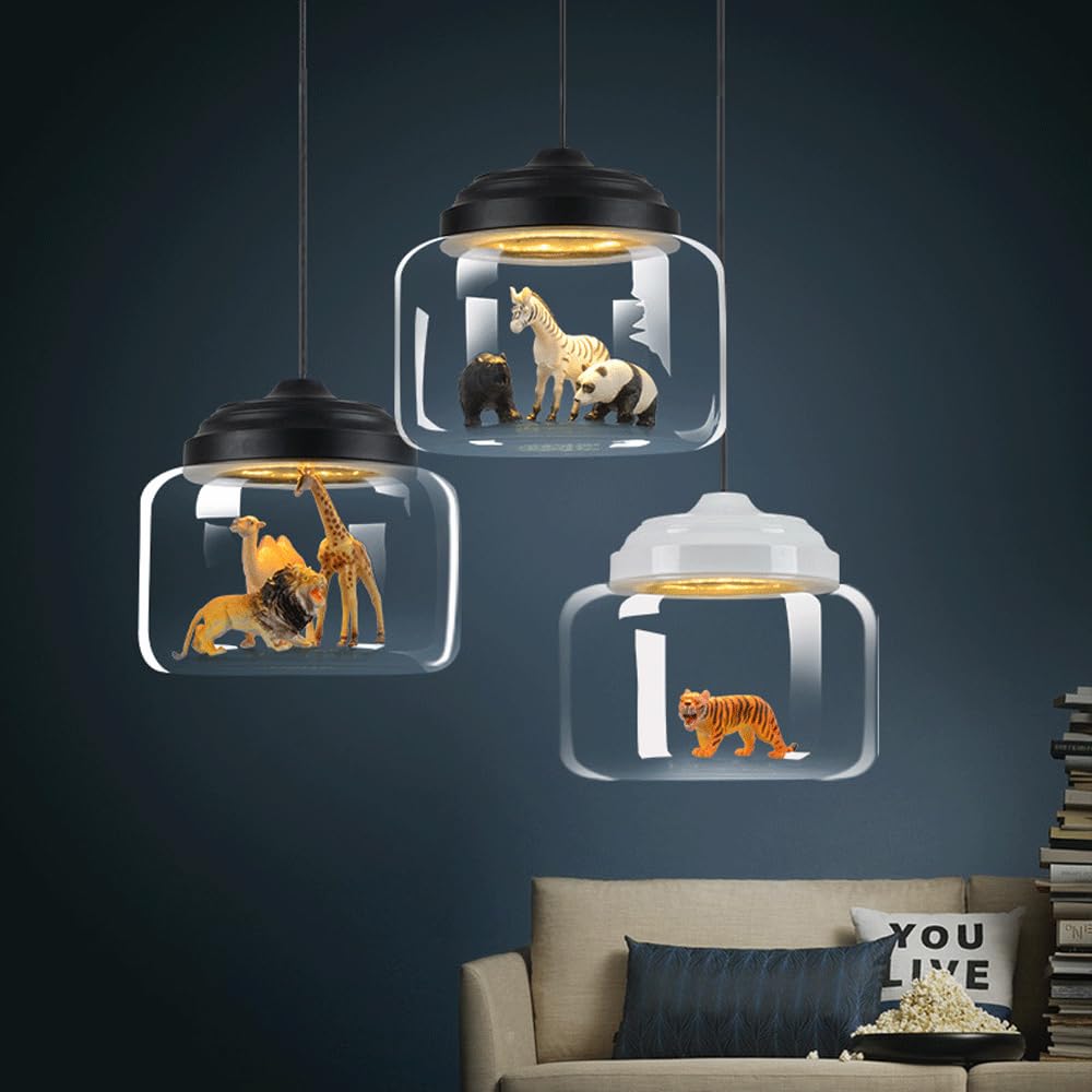 TCHAU Lámpara colgante Personalidad Habitación infantil Lámpara de techo E27 Lámpara de araña de cristal, Dibujos animados creativos Arte animal Pequeño para dormitorio Restaurante Café Decoración