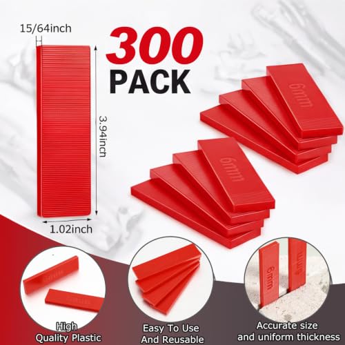 Image of LEIFIDE 300 Pcs Composite Plastic Flat Shims Structural Tile Plastic Shims for Leveling Black Flat Spacers(Red,6mm, 15 /64 inch)