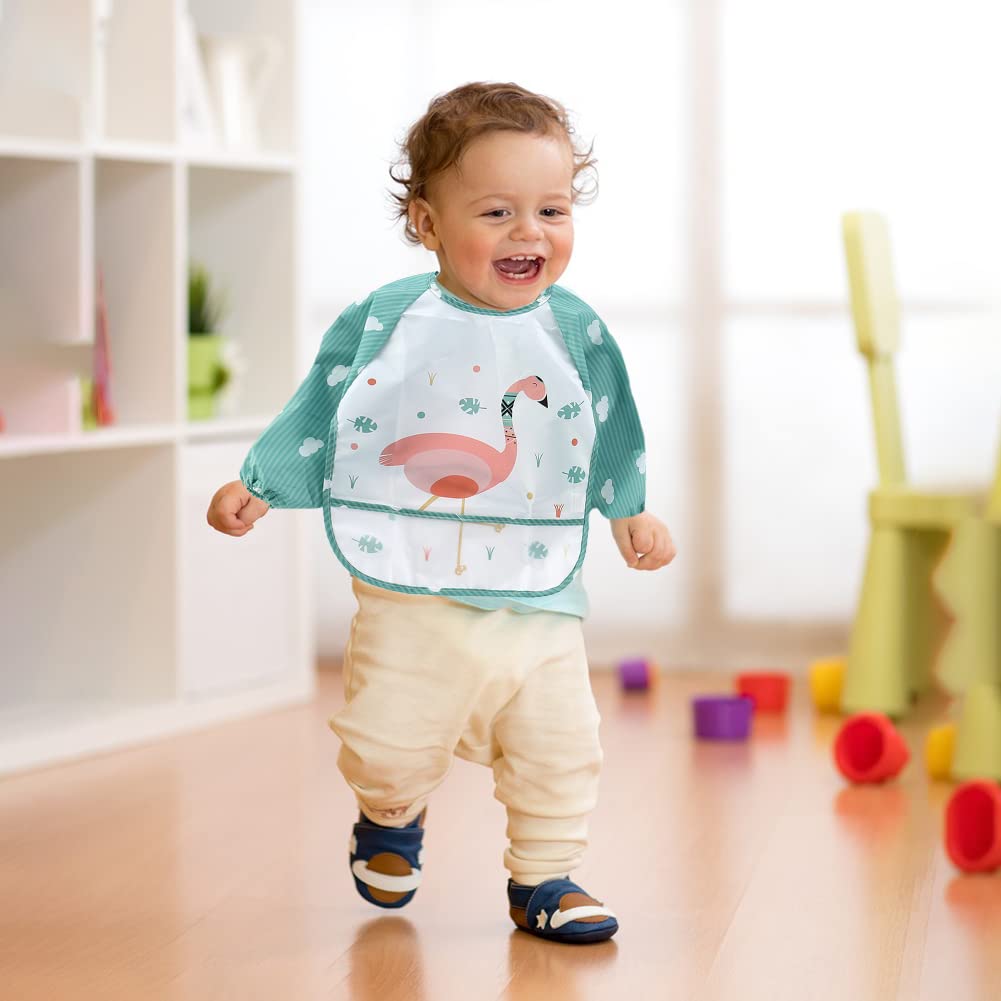 Puasok 2PCS Bavoirs Manches Longues Bébé, Tablier Imperméable pour Enfants 2 à 3 Ans Motifs Arbre Dinosaure Bavoir Tablier Bébé pour Manger Jouer Peindre