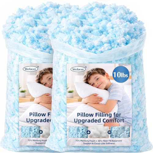 Welacer 10lbs Pillow Stuffing,70% Shredded Memory Foam and 30% Polyfill Filling, Adjustable Bean Bag...