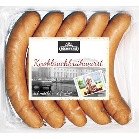Knoblauchwurst | Knoblauchbrühwurst | Bockwurst | Würstchen geräuchert | Wurst im Naturdarm | Premium-Qualität 5 x 100g Cover