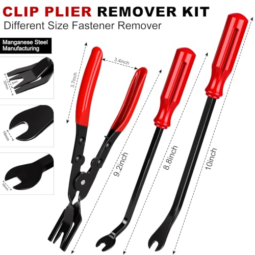 Image of 18 Pcs Auto Trim Removal Tool Kit with Non-Scratch Plastic Pry Tool Fastener Clip Pliers and Tire Caps Valve, Interior Door Panel Clip Removal Set for Vehicle Dash, Red