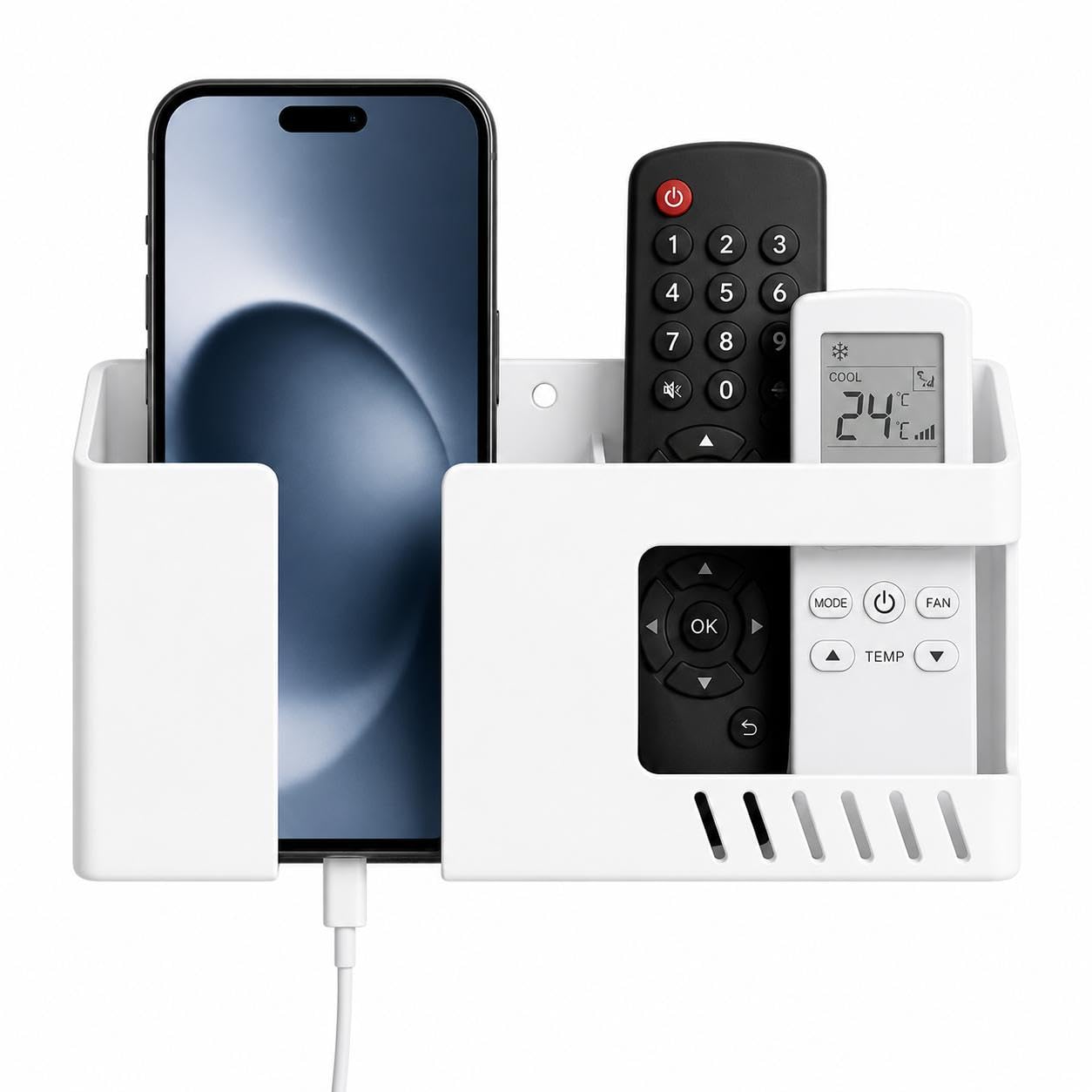 wallview tech Wall Mobile Holder Multi-Purpose Mobile Stand for Wall Remote Holder & Mobile Charging Stand, Wall Phone Holder for Charging Kitchen Organizer Rack Wall Mounted Useful Gadget (White)-picture-23