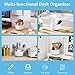 Marbrasse Desk Organizer, 360-Degree Rotating Pen Holder, Desk Organizers and Accessories with 5 Compartments Pencil Holder, Art Supply Storage Box Caddy for Office, Home（White）