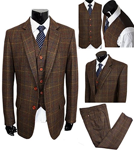 Mens Premium Wool Blend Tweed Herringbone Slim Fit Check Plaid Casual Suit Separate Pant3