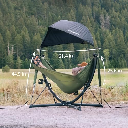 Image of anymaka Set Up in 3 Seconds Swing Chair with Stand，Outdoor Indoor Adjustable Portable Aluminum Alloy Hammock Chair (Swing Chair Full Pack Forest Green)