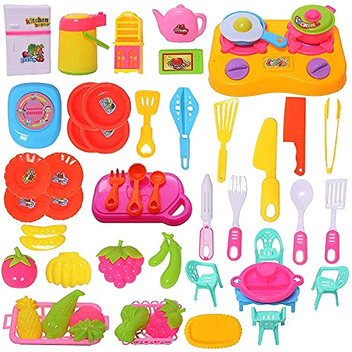 Shopvy® Little Chef cookware Pretend Play Kitchen Set Toy with Accessories for Kids and Girls Best Gift (50 pcs) (Multi Color)