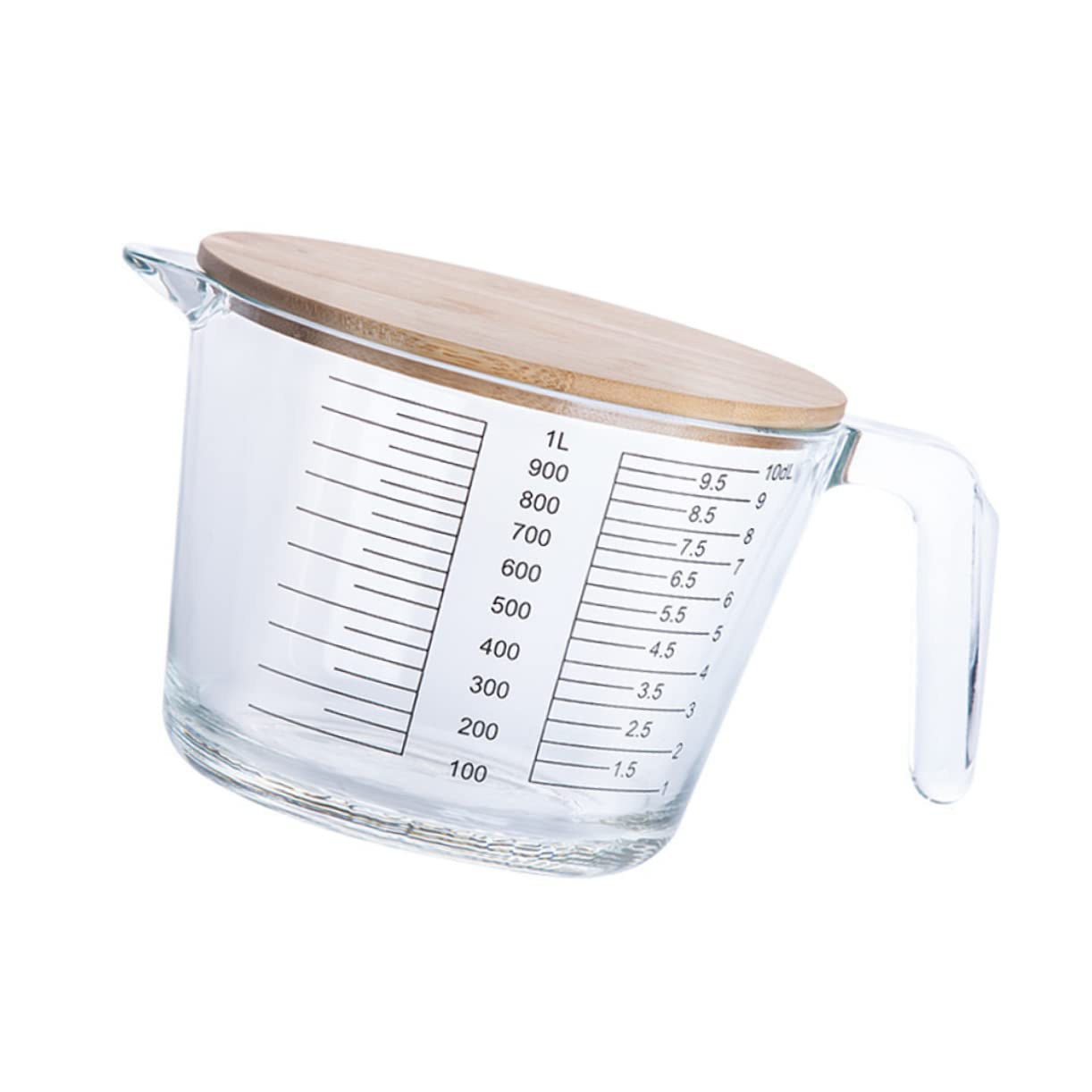 Mobestech Hitzebeständiger Glasmessbecher Mit Holzdeckel Borosilikatglas Messbecher Mit Skala Mikrowellengeeignet Langlebig Und Vielseitig Für Küche Und Backen Geeignet