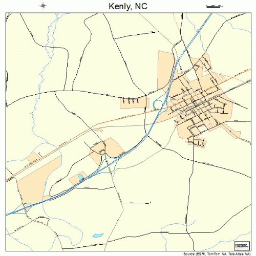 Large Street & Road Map of Kenly, North Carolina NC Printed poster