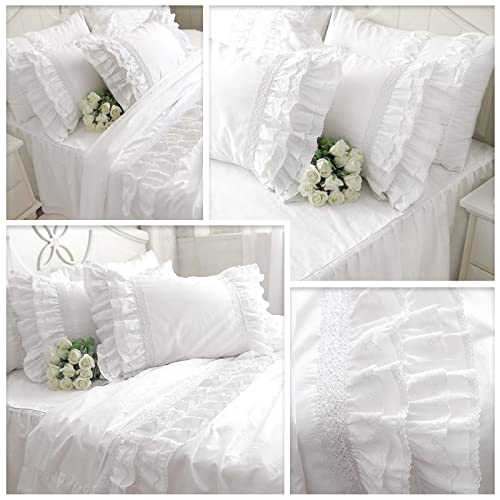 Qsh Queen’S House White Embroidery Lace Pillow Cases Cotton Vintage Ruffled Pillow Shams Standard Size Set Of 2 thumb #1