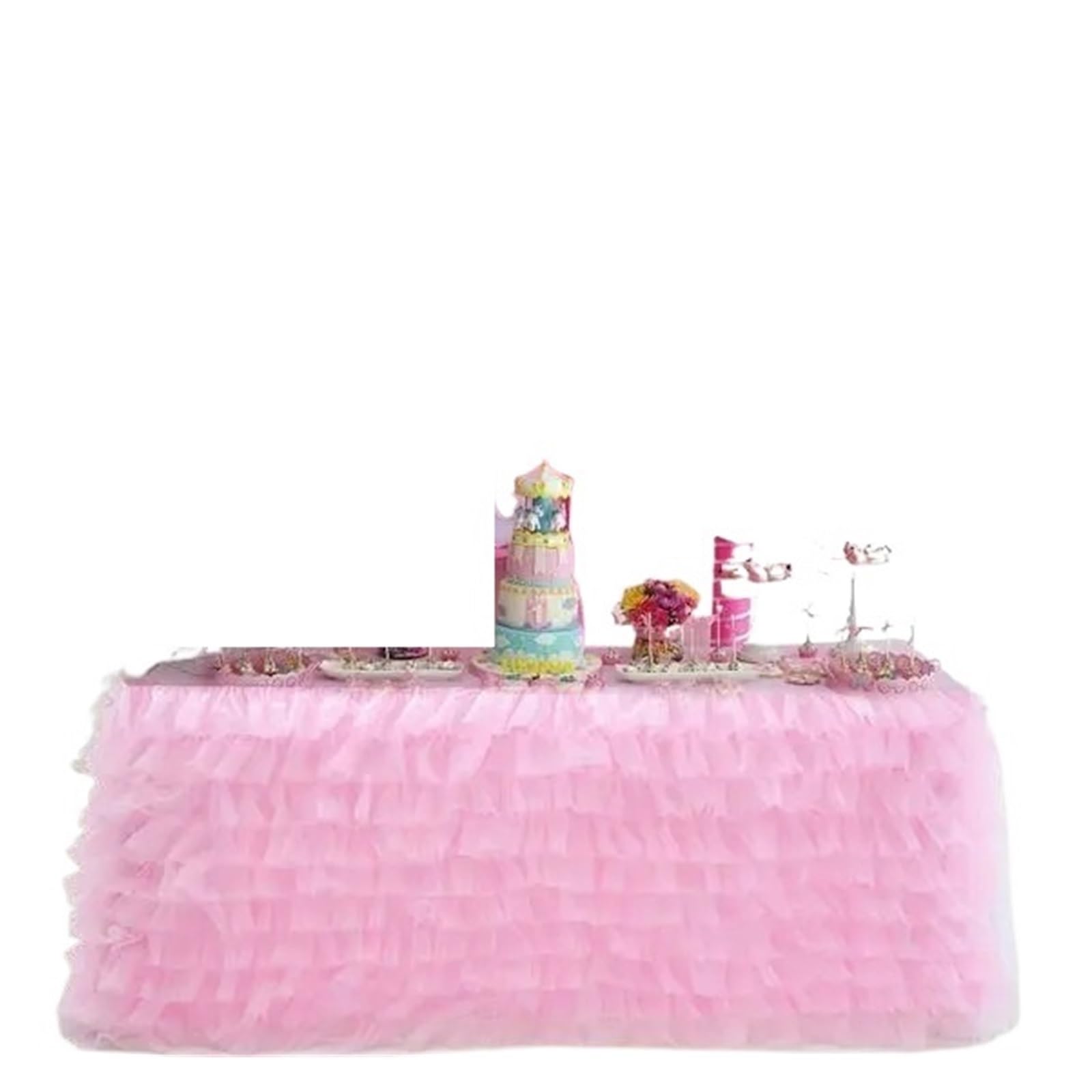 Tiulowa spódnica na stół | Wielokolorowe przyjęcie weselne o powierzchni 6/9 stóp: wystrój domu(Pink 6ft 77x185)