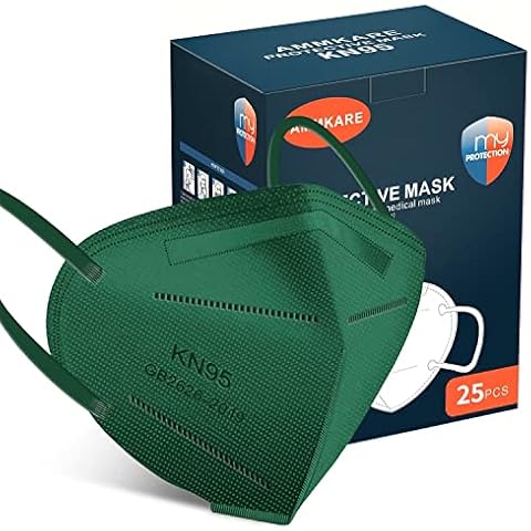 ammkare KN95 Face Masks 25 PCS for Adults 5-Ply Breathable and Comfortable Filter Safety Mask for Women Men Green Cover
