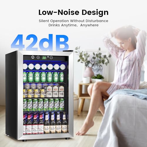 145 Can Beverage Refrigerator Cooler - 4.5 Cu.Ft Mini Fridge Glass Door, Soda Wine Beer Drink Fridge, Small Refrigerator for Bedroom Office Home Bar Dorm, Digital Temperature Control, Silver