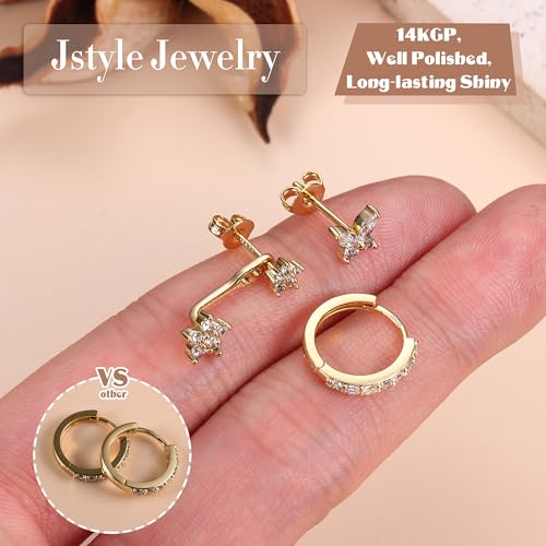 Jstyle 14K Gold Earrings for Women S925 Sterling Silver Earrings for Multiple Piercings Cartilage Stud Small Hoop Dainty Earrings Set4