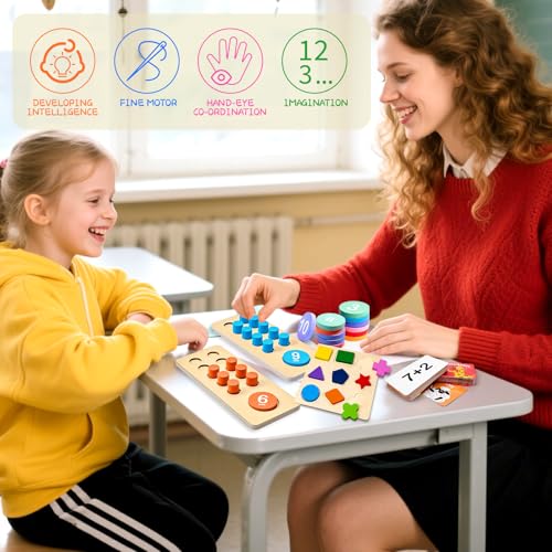 NlsqEU Montessori Mathe Spielzeug, Zahlen Lernen Holzspielzeug Zählen Lernspiel für Kinder für Kinder 3 4 5 6 Jahre Jungen Mädchen Geschenk