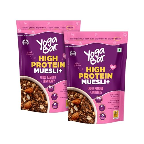 Image of Yogabar Super High Protein Muesli 350g | 23g Protein | With Probiotics and Whey | No Refined Sugar | Easy on gut | Choco Almond | Protein Snack | High Fiber Food | Breakfast Cereal