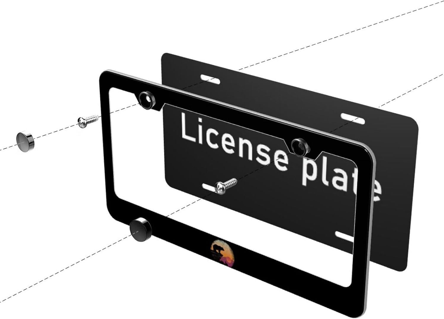 Bear Silhouette Matte Aluminum License Plate Frame with Black Screw Caps，2pcs 2 Holes Black Licenses Plates Frames,Car Licenses Plate Covers Holders for Us Vehicles/Women/Men