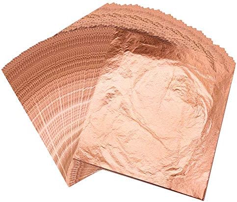 VGSEBA 100 Gold Leaf Sheets, Rose Copper Leaf Sheet, Schabin Gold Foil Paper 5.5" by 5.5" Metallic Leaf Sheet for Gilding Crafts, Painting Arts,Furniture Decoration etc