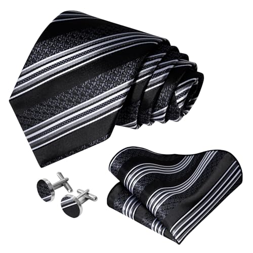 Image of 5PCS Mens Premium Silk Tie, Pocket Square, Cufflinks, Drilled Tie Ring and Lapel Pin Set for Wedding Groom Party