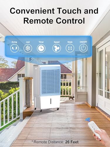 Image of Uthfy 6000 CFM Swamp Cooler Air Conditioner, Outdoor Evaporative Air Cooler with 13.5 Gal Water Tank, Remote, 120 Oscillation, 12H Timer, 47 inch Portable AC with Copper Motor for Patio, Garage