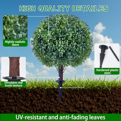 Image of 24 inch Artificial Boxwood Topiary Ball Tree 2-Pack, UV Resistant Outdoor