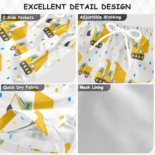 Swim Boy Shorts, Toddler Boys Swimwear 2t, Cute Yellow Construction Trucks3