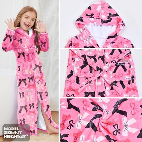 Image of Jxstar Girls Bathrobes Kids Long Hooded Robes Plush Full Length Coral Fleece Pajamas Sleepwear