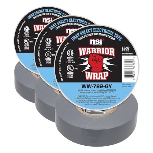 NSI Industries WarriorWrap Select 3/4 in. x 60 ft. 7 mil Vinyl Electrical Tape, Gray (WW-722-GY) (Pack of 3)