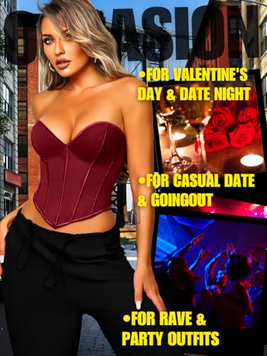 Image of ChiaoLezhee Heart Corset Top For Women, Sexy Concert Outfits Going Out, Strapless Crop Top, Overbust Bustier