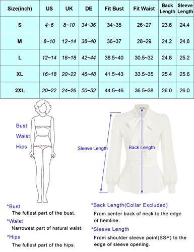 Solid Color Elegant Bow Tie Neck Long Sleeve Work Office Blouse Top Ivory L #TOP5