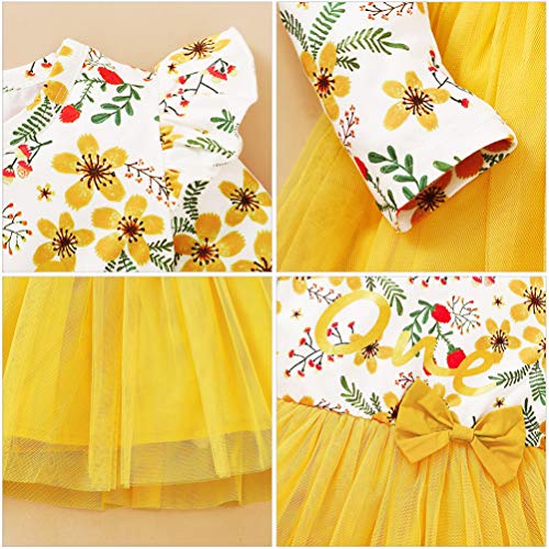 SOIMISS Amarelo Floral Infantil Ruffle Manga Comprida Romper Tutu Vestido Da Menina de Vestido de Al