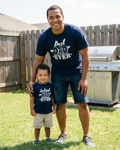 Image of Unique Baby Best Dad Ever and Luckiest Kid Ever Daddy and Me Matching Father's Day Shirts Set Navy