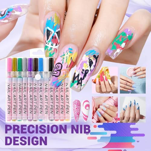Image of 12 Color Nail Art Pens, 0.7 MM Nail Polish Pens Set Drawing Painting Point Liner Acrylic Painted Pen Kit, Waterproof and Quick-drying Nail for DIY Nails Art Design Manicure Tools
