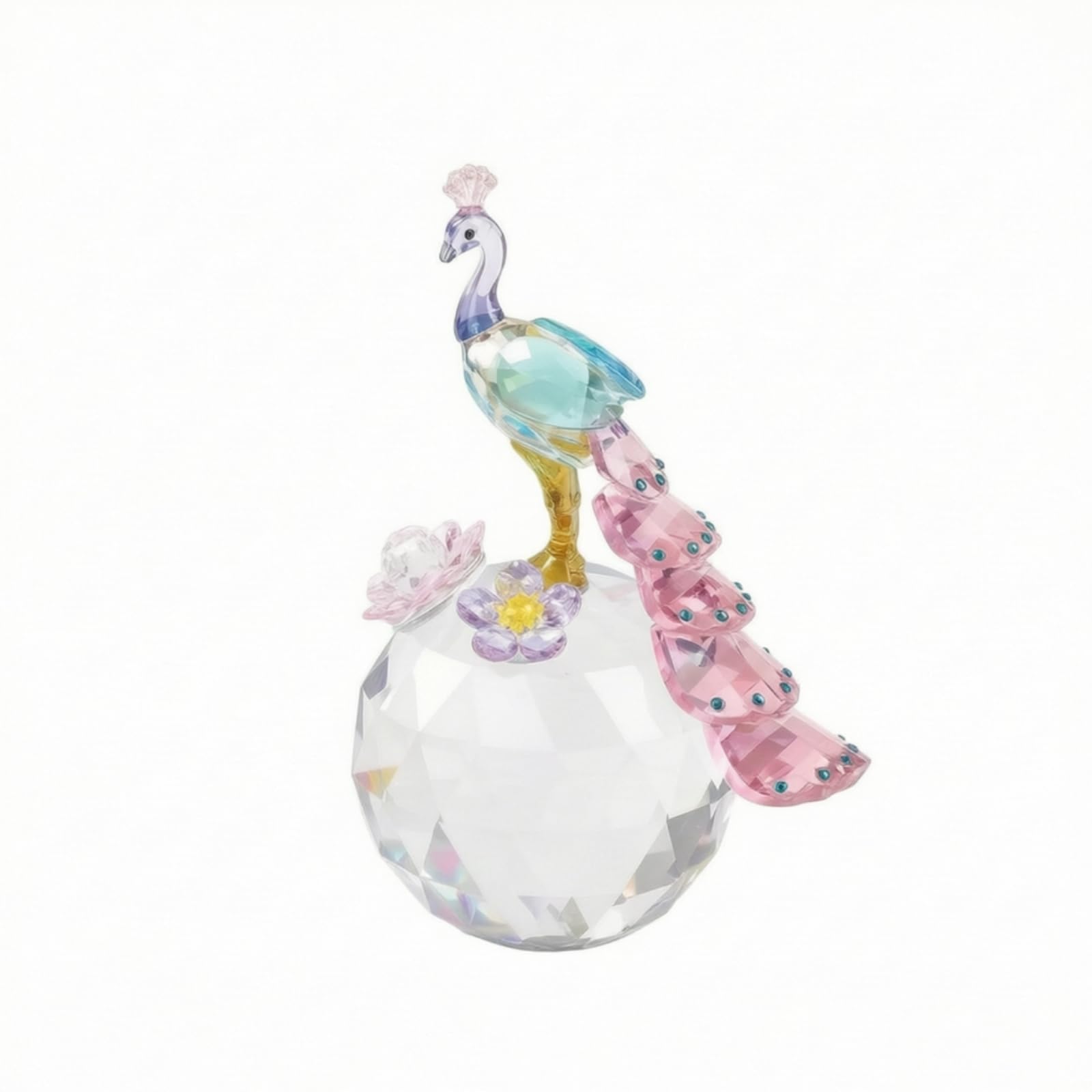 Bola de Cristal Decorativa Figura de Estatua Escultura Adorno de Mesa con Acabado Brillante y Detalles Florales Adecuada para Sala de Estar Estudio, Rosa