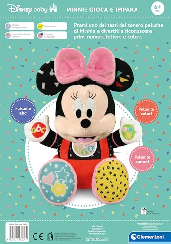 Clementoni Disney Baby Minnie Joue et Apprendre Jouet en Peluche et Jeu Éducatif Interactif pour Enfants Chante Comptines pour Enseigner 'Alphabet Chiffres et Couleurs Langue Italienne - vue 4